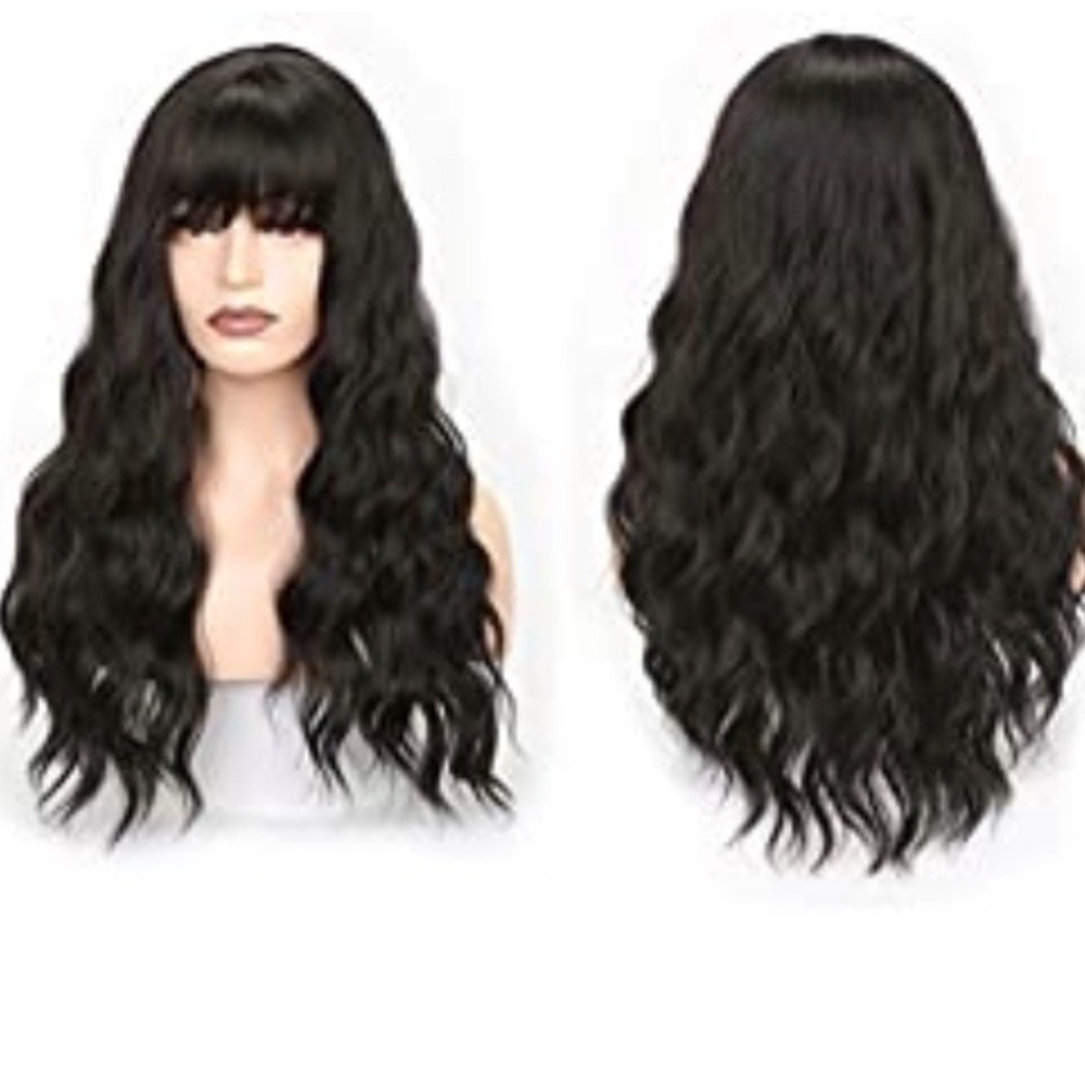 Wavy Dark Brown Wig With Bangs